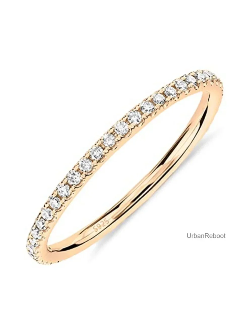 925 Sterling Silver 14K Gold Plated Eternity Ring CZ Wedding Band